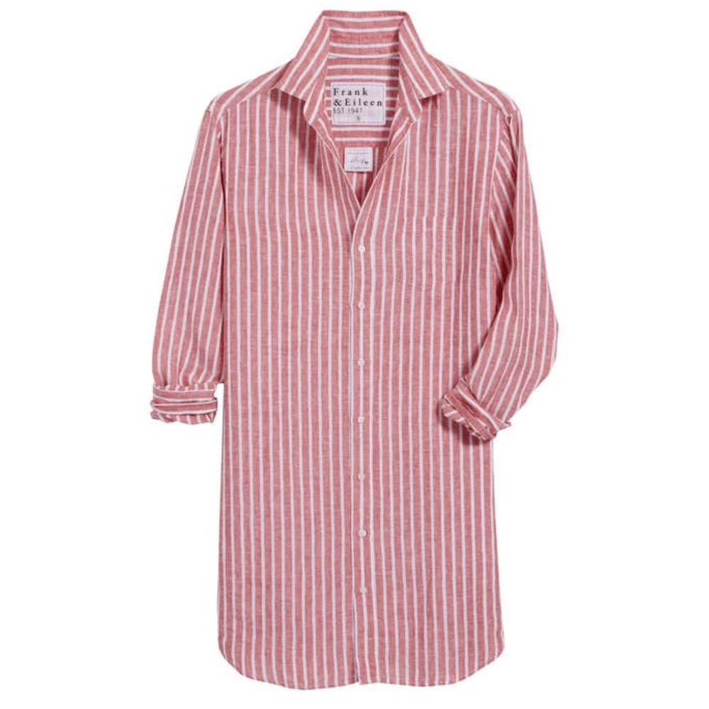 Frank & Eileen Mary Shirt Dress Women S Linen Red White Striped Textured Coastal